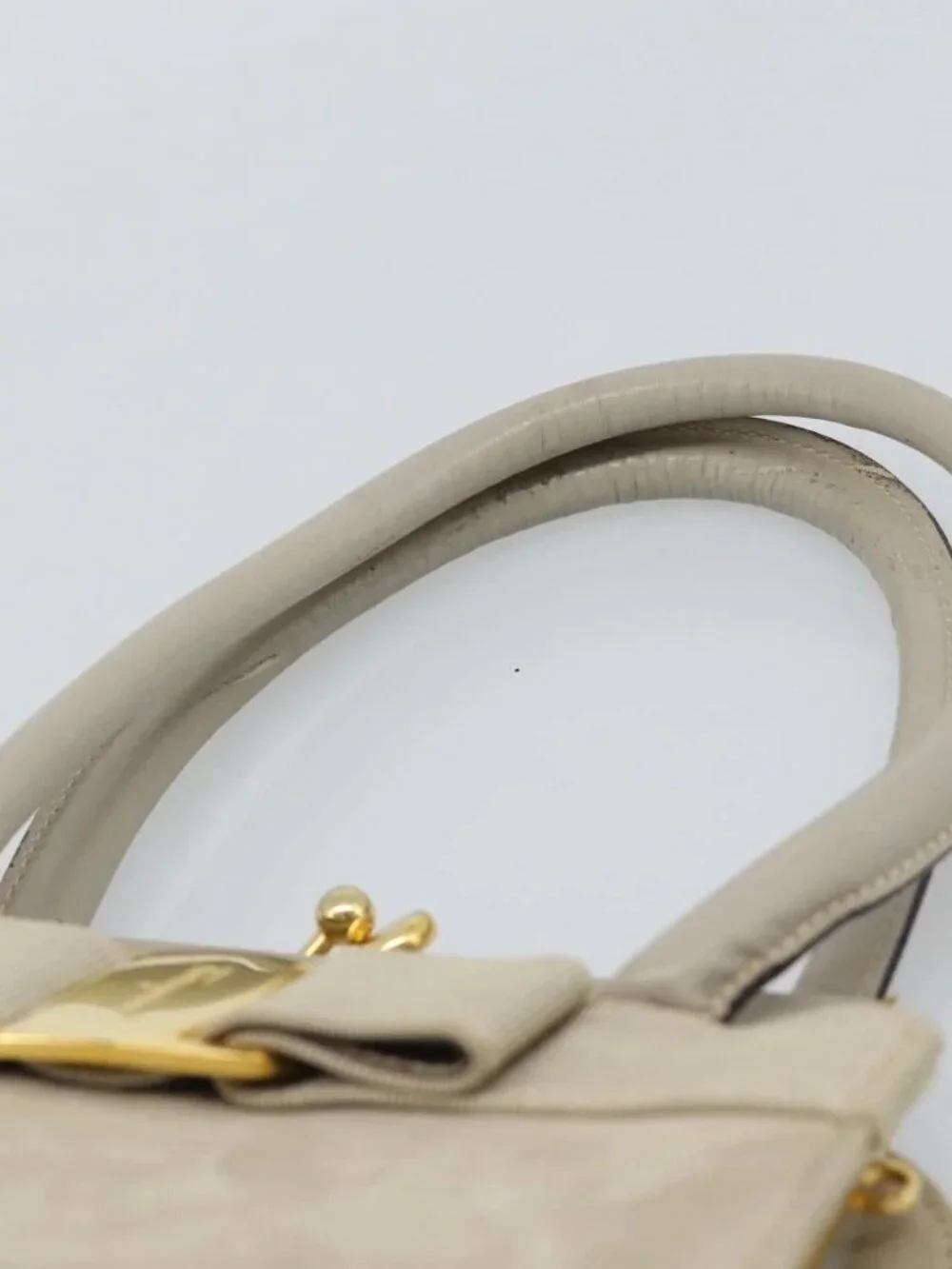 Salvatore Ferragamo Vala Hand Bag Suede Beige Gold Auth ka4791